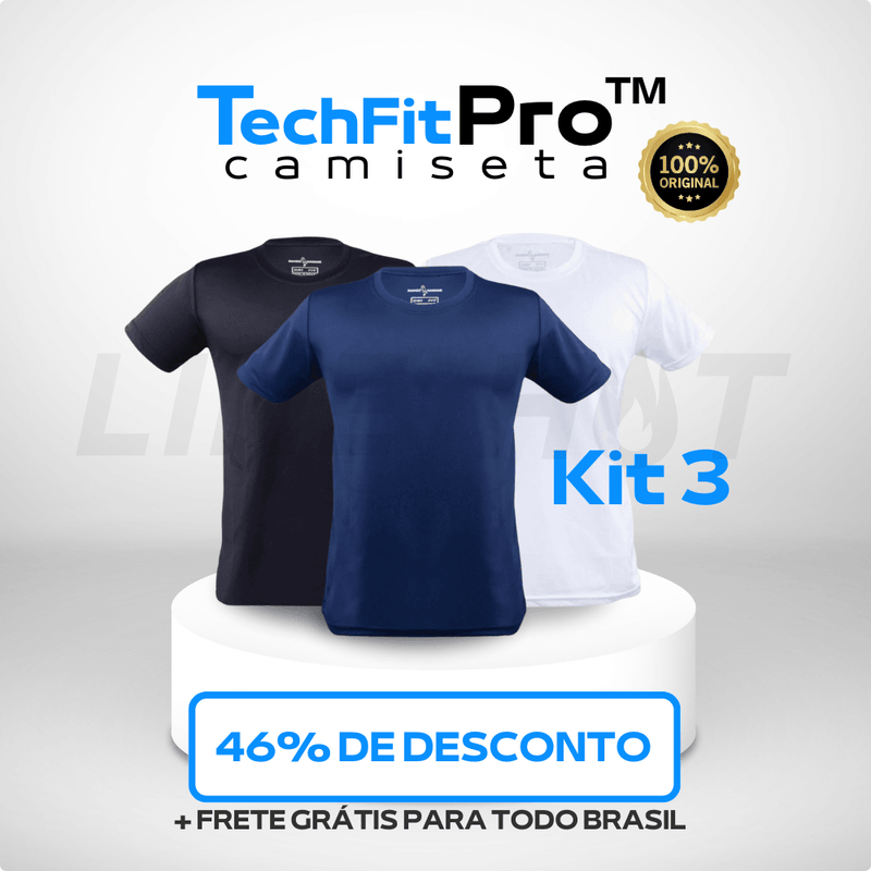 Kit 3 Camisetas Tecnológicas TechFit Pro - Anti-Suor