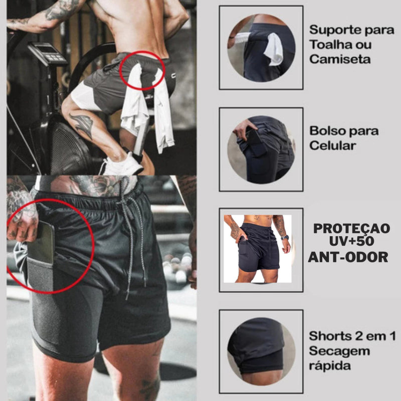 Shorts 2 em 1 Sport Move dry fit - Proteção UV